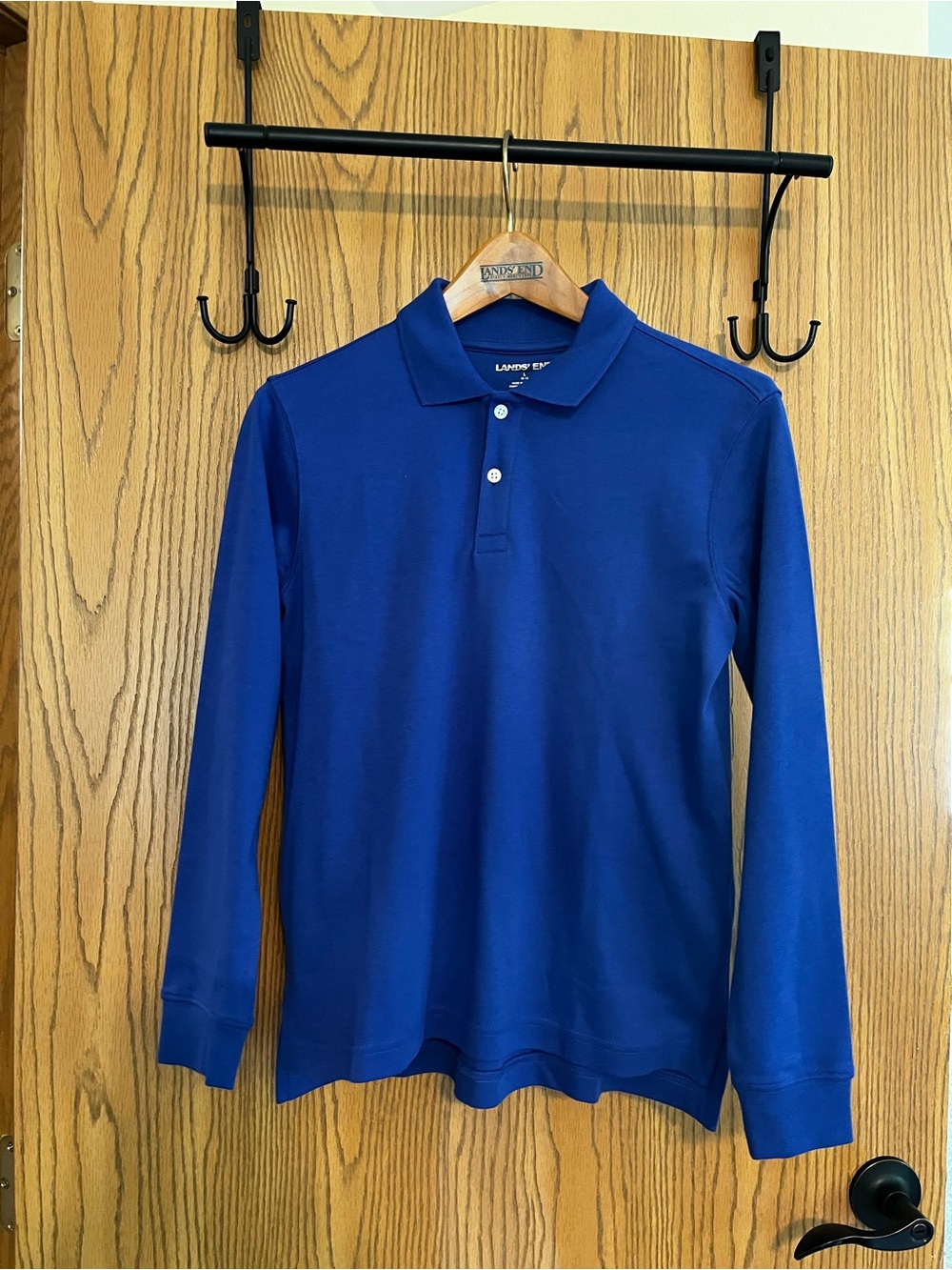 NWOT Lands' End Sz L (10-12) Boys Soft Knit Long Slv Polo Blue School Uniform